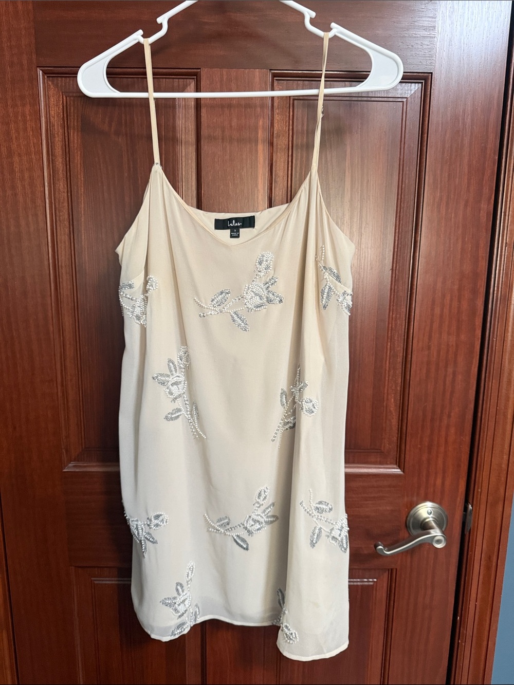 Lulu's Champagne Beaded Slip Dress